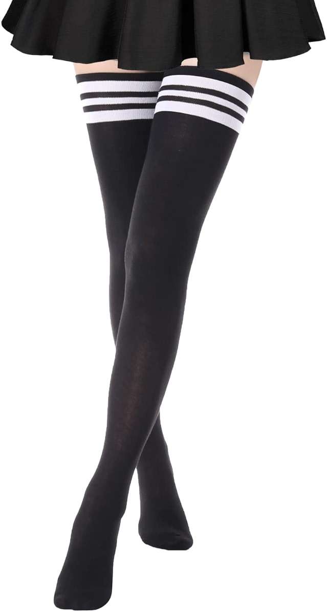 DRESHOW Extra Long High Thigh Socks Striped Over Knee Thin Tights Long Stocking - Image 1