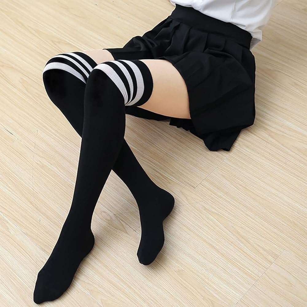 DRESHOW Extra Long High Thigh Socks Striped Over Knee Thin Tights Long Stocking - Image 4