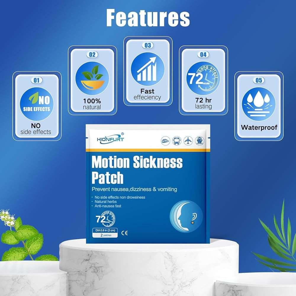 Hionfurt 32ct Motion Sickness Patches – Sea Sickness Patches for Cruise, Car, Airplane, and Other Travel – Non-Drowsy, Effective, Lasts 72 Hours - Image 5