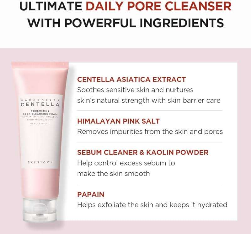 SKIN1004 Poremizing Deep Cleansing Foam, 4.23 fl.oz, 125ml, Makeup Remover, Korean Face Cleanser with Himalayan Pink Salt & Madagascar Centella Asiatica for Facial Pore Cleansing, Korean Skin Care - Image 4