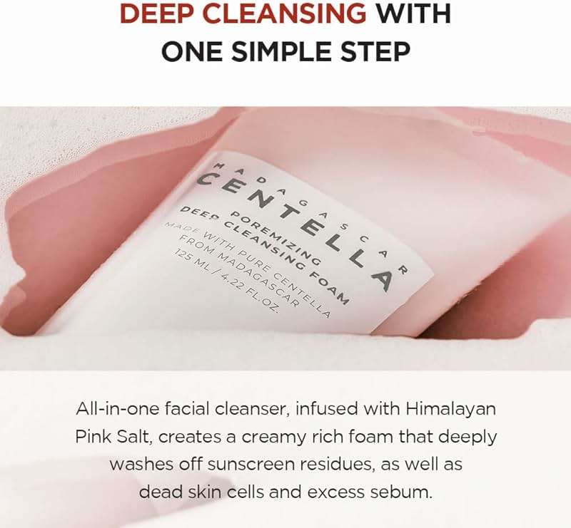 SKIN1004 Poremizing Deep Cleansing Foam, 4.23 fl.oz, 125ml, Makeup Remover, Korean Face Cleanser with Himalayan Pink Salt & Madagascar Centella Asiatica for Facial Pore Cleansing, Korean Skin Care - Image 5