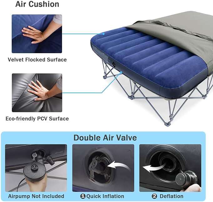 KAMPKEEPER Camping Cot,Camping Cots for Adults,Folding Camping Cot with Inflatable Air Mattress and Carry Bag,for Outdoor Travel Camp Beach Vacation (not Included The Airpump) - Image 7