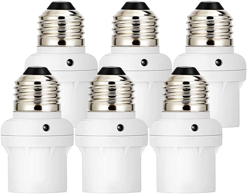 DEWENWILS Light Sensor Socket, E26 E27 Dusk to Dawn Light Bulb Sockets for Light Fixtures, Compatible with Incandescent/CFL/LED/Halogen Bulbs, ETL Listed, 6 Pack, White - Image 1