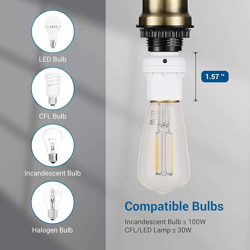 DEWENWILS Light Sensor Socket, E26 E27 Dusk to Dawn Light Bulb Sockets for Light Fixtures, Compatible with Incandescent/CFL/LED/Halogen Bulbs, ETL Listed, 6 Pack, White - Image 6