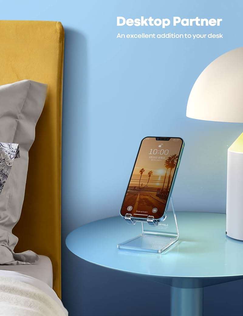 Lamicall Cell Phone Stand, Desk Accessories - Clear Office Cell Phone Holder, Acrylic Phone Stand, Desktop, Acrylic Office Gaming Desk Decor Accessories, Suitable for iPhone, 4-8'' Phone, Gifts - Image 4