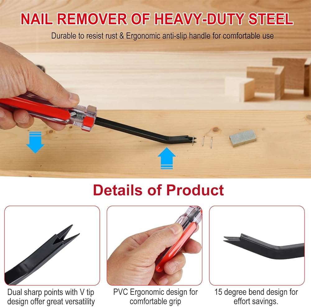 Staple Remover, Staple Puller, Upholstery Tools Staple Lifter, Double Prongs Design, Tack Puller Nail Puller for Removing Various Staples for Furniture, Floor, Wooden Case, Carton, Photo Frame, Carpet - Image 3