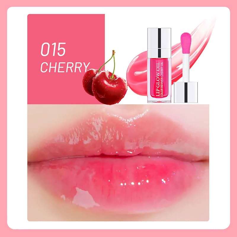 Alisesun Lip Oil Hydrating Tinted Lip Balm, Plump Lip Gloss Lip Care Transparent Toot Lip Oil Tinted (015# Cherry Red) - Image 2