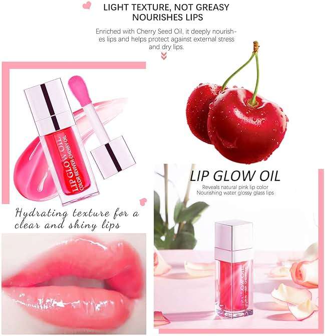 Alisesun Lip Oil Hydrating Tinted Lip Balm, Plump Lip Gloss Lip Care Transparent Toot Lip Oil Tinted (015# Cherry Red) - Image 7