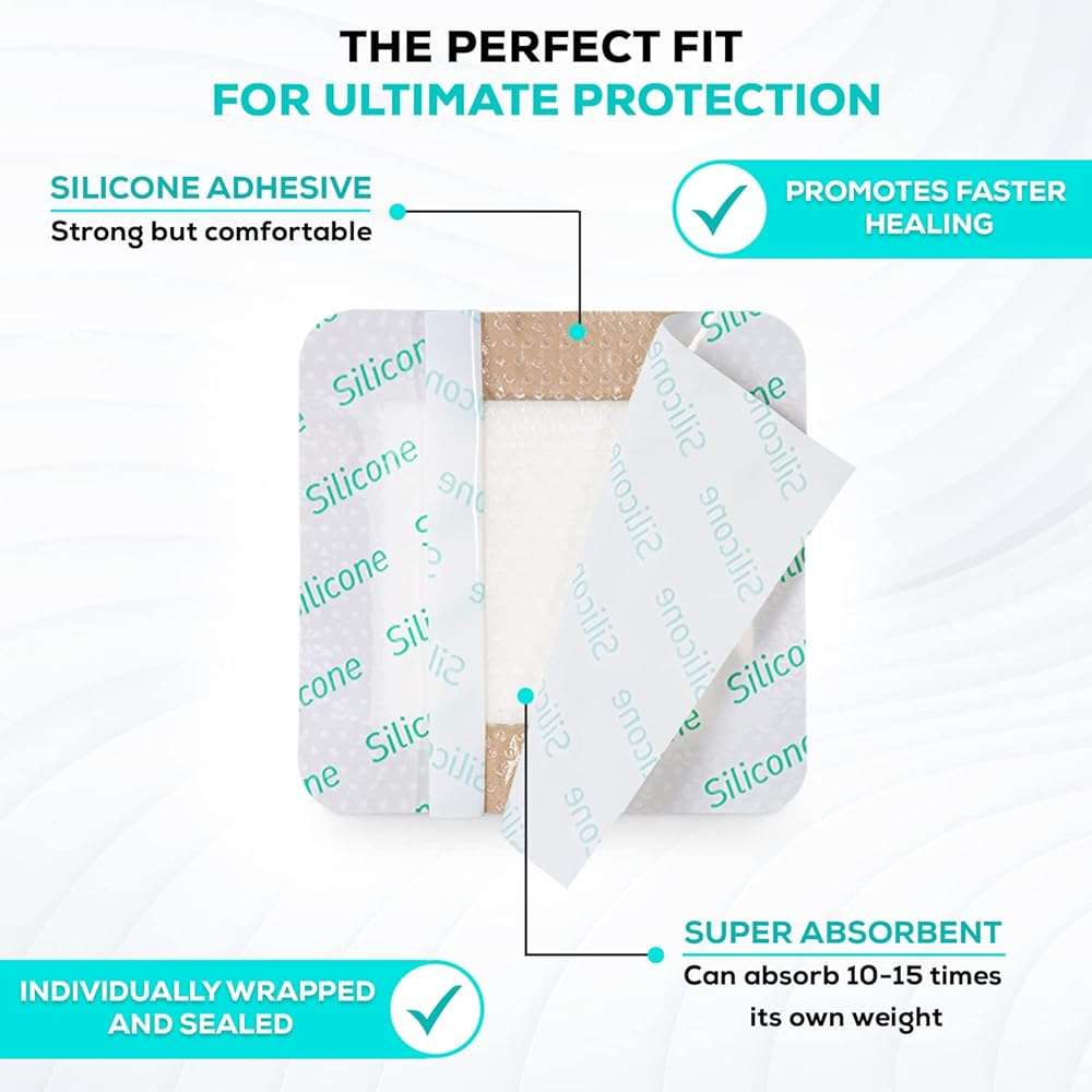 MedVance 10 Pack 3"x3" Silicone Foam Dressing Bordered Dressing, Waterproof Silicone Bandages for Wounds Care, Bed Sore Patches, Super Absorbent Wound Dressing, Self Adhesive Pressure Sore Pads - Image 2