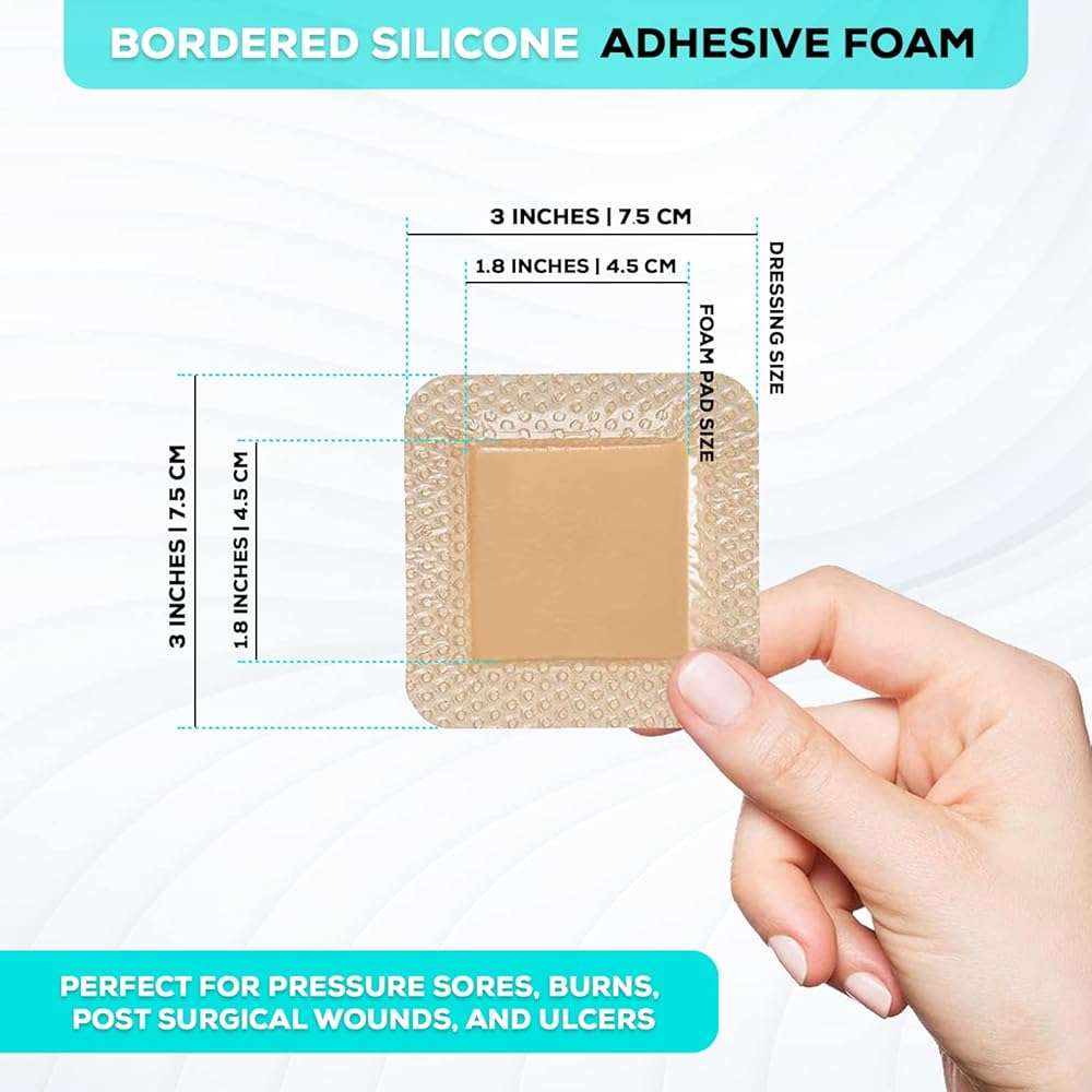 MedVance 10 Pack 3"x3" Silicone Foam Dressing Bordered Dressing, Waterproof Silicone Bandages for Wounds Care, Bed Sore Patches, Super Absorbent Wound Dressing, Self Adhesive Pressure Sore Pads - Image 3