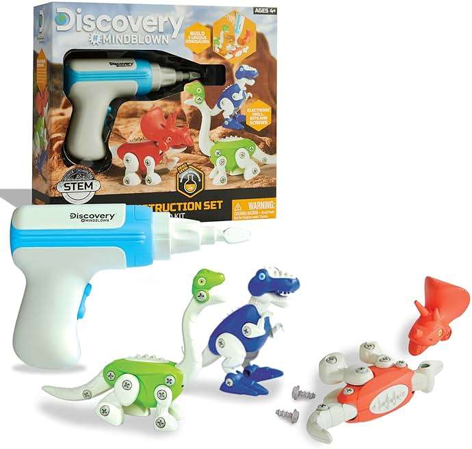 Discovery™ Dinosaur Construction Set, 90-Piece Action Model Build Kit, Kid-Safe Electronic Tools & Screws, Create T-Rex Triceratops, Prehistoric Monster Learning STEM Toy for Paleontologists - Image 1