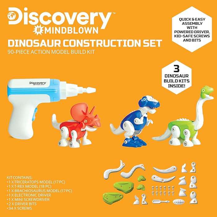Discovery™ Dinosaur Construction Set, 90-Piece Action Model Build Kit, Kid-Safe Electronic Tools & Screws, Create T-Rex Triceratops, Prehistoric Monster Learning STEM Toy for Paleontologists - Image 4