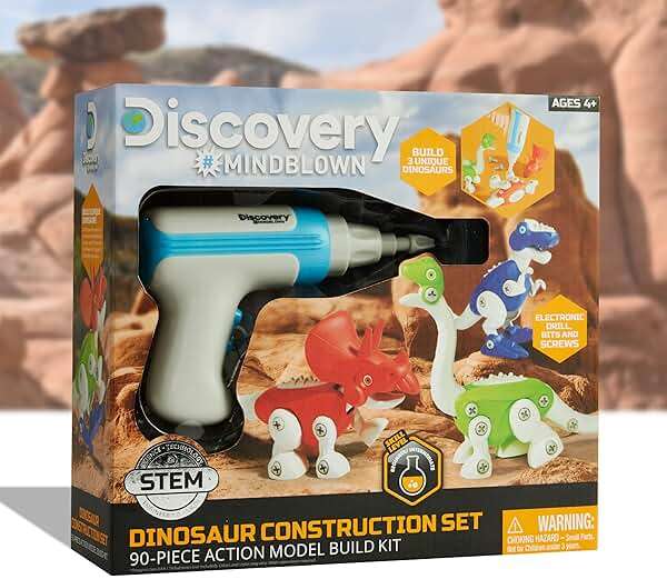 Discovery™ Dinosaur Construction Set, 90-Piece Action Model Build Kit, Kid-Safe Electronic Tools & Screws, Create T-Rex Triceratops, Prehistoric Monster Learning STEM Toy for Paleontologists - Image 7