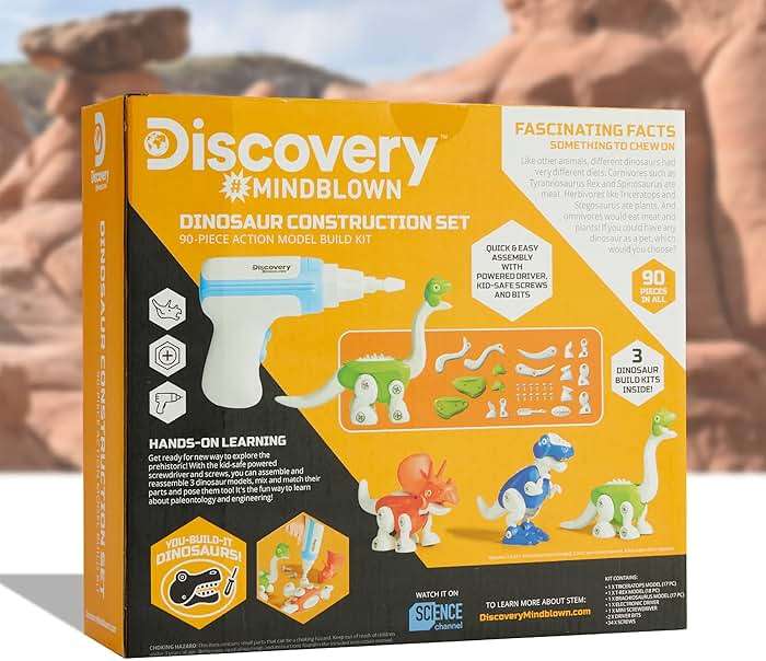 Discovery™ Dinosaur Construction Set, 90-Piece Action Model Build Kit, Kid-Safe Electronic Tools & Screws, Create T-Rex Triceratops, Prehistoric Monster Learning STEM Toy for Paleontologists - Image 8