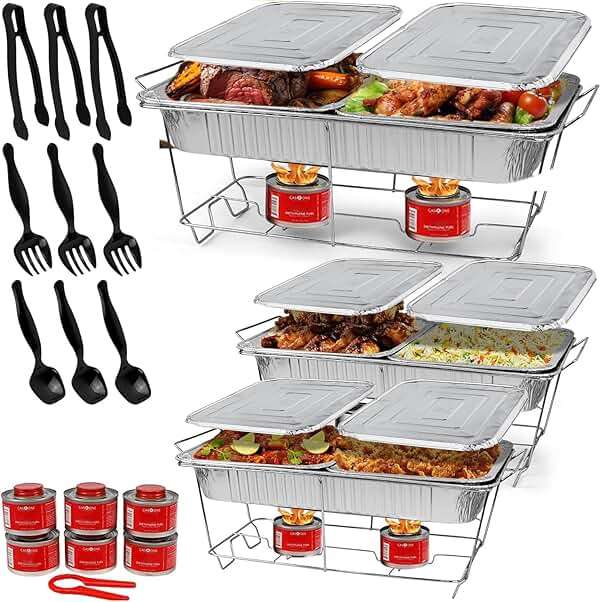 Large Full Size 33-Pcs Disposable Chaffing Buffet with-Covers, Utensils, Fuel Cans – Premium Chafing Dish Set for Events, Parties, Catering - Image 1