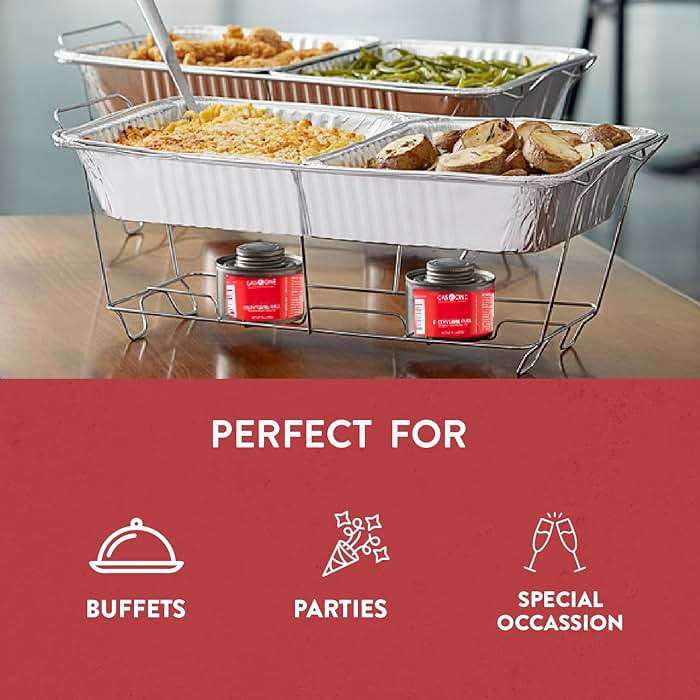 Large Full Size 33-Pcs Disposable Chaffing Buffet with-Covers, Utensils, Fuel Cans – Premium Chafing Dish Set for Events, Parties, Catering - Image 3