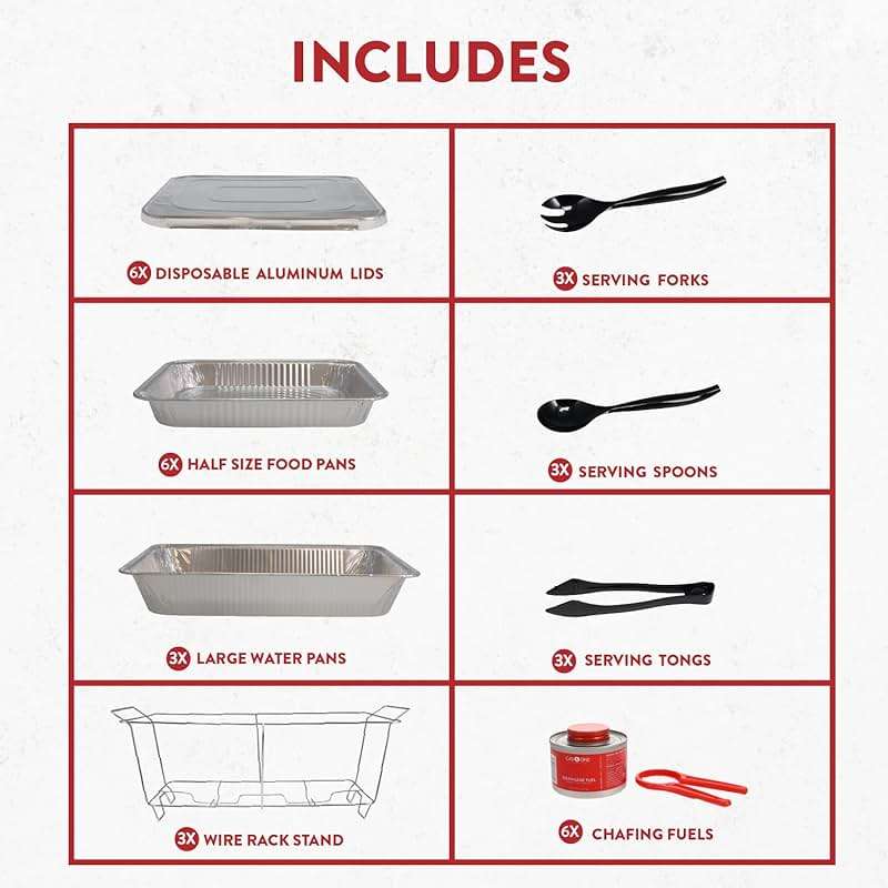 Large Full Size 33-Pcs Disposable Chaffing Buffet with-Covers, Utensils, Fuel Cans – Premium Chafing Dish Set for Events, Parties, Catering - Image 4