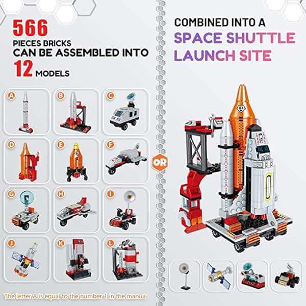 Space Exploration Shuttle Toys for 6 7 8 9 10 11 12 Year Old Boys 12-in-1 STEM Aerospace Building Kit Toy with Heavy Transport Rocket and Launcher Best Gifts for 6-12 Year Old Boys (566 PCS) - Image 6