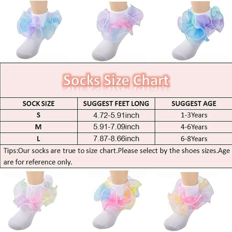Hopply Toddler Girls Double Lace Socks Turn Cuff Shimmering Big Ruffle Rainbow Style Dress Lace Socks for Infant Kids - Image 2