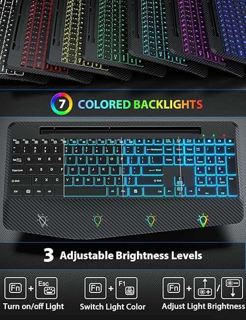 Wireless Keyboard and Mouse Backlit, Wrist Rest, LED Mouse, Rechargeable Ergonomic Keyboard with Phone Holder, Silent Light Up Combo for Computer, Mac, PC, Laptop, Chromebook - SABLUTE KM22 Ultra+ - Image 2