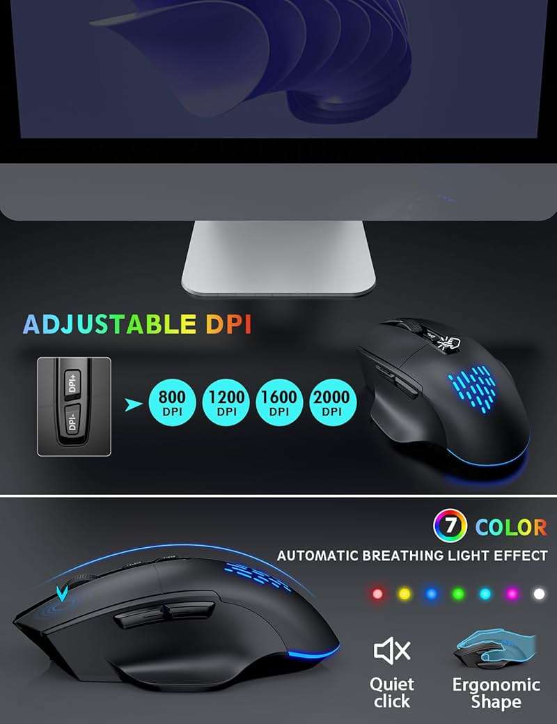 Wireless Keyboard and Mouse Backlit, Wrist Rest, LED Mouse, Rechargeable Ergonomic Keyboard with Phone Holder, Silent Light Up Combo for Computer, Mac, PC, Laptop, Chromebook - SABLUTE KM22 Ultra+ - Image 6