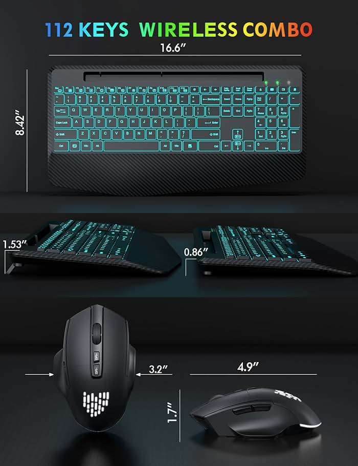 Wireless Keyboard and Mouse Backlit, Wrist Rest, LED Mouse, Rechargeable Ergonomic Keyboard with Phone Holder, Silent Light Up Combo for Computer, Mac, PC, Laptop, Chromebook - SABLUTE KM22 Ultra+ - Image 8