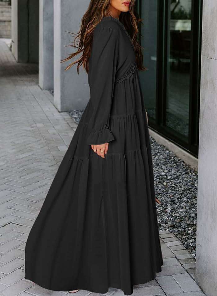 BLENCOT Womens Casual Boho Floral Printed V Neck Long Sleeve Long Maxi Dress Spring Summer Dresses - Image 2