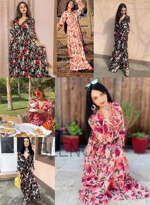BLENCOT Womens Casual Boho Floral Printed V Neck Long Sleeve Long Maxi Dress Spring Summer Dresses - Image 6