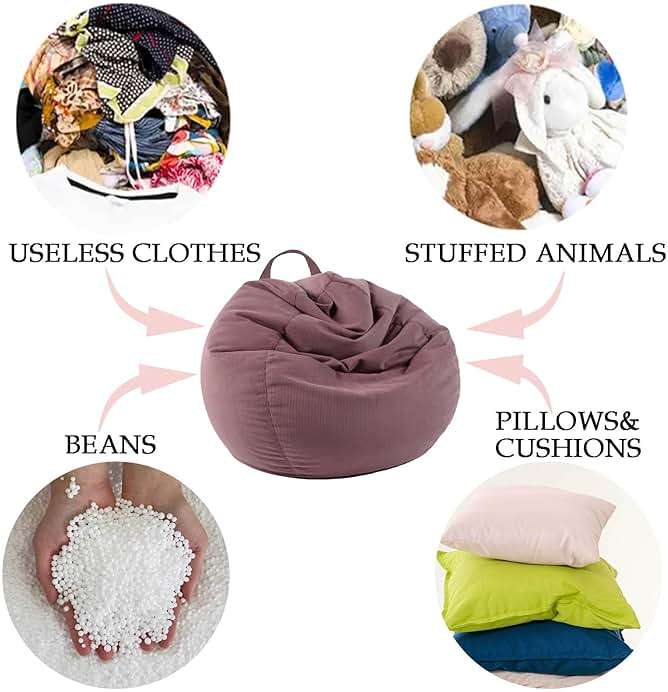 LPMOERA Stuffed Animal Storage Bean Bag Chair Cover (No Filler) For Kids and Adults.Pets Dogs/Cats Lazy Beds.Soft Premium Corduroy Stuffable Bean Bag For Organizing Children Plush Toys or Memory Foam - Image 6