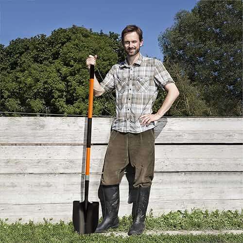 VNIMTI Heavy Duty Gardening Shovel, 56 Inch Round Blade with Fiberglass Handle (Orange) - Image 2