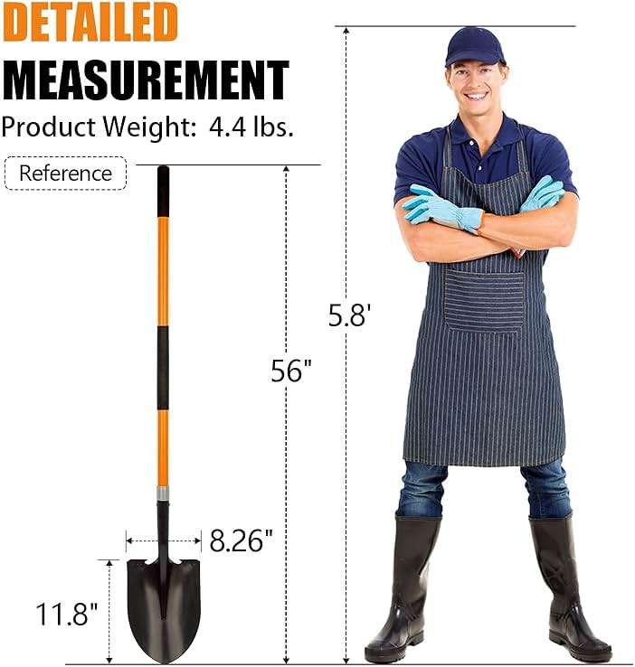 VNIMTI Heavy Duty Gardening Shovel, 56 Inch Round Blade with Fiberglass Handle (Orange) - Image 3