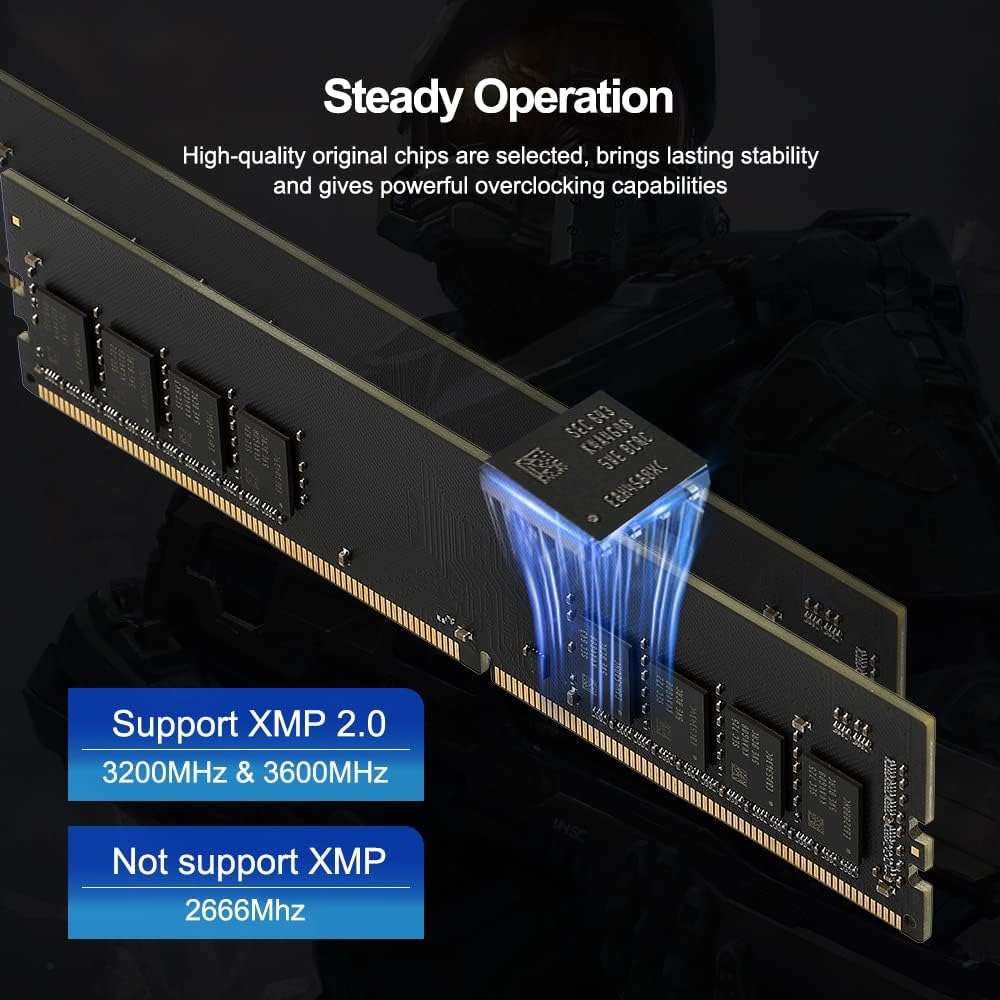 Netac DDR4 DRAM 32GB Kit (2x16GB) 3200MHz XMP 2.0 Dual Channel RAM CL16 (PC4-25600) 1.35V 288-Pin Upgraded Aluminum Heat Sink Ideal for Gaming Computer Upgrade - Shadow II Series - Image 3