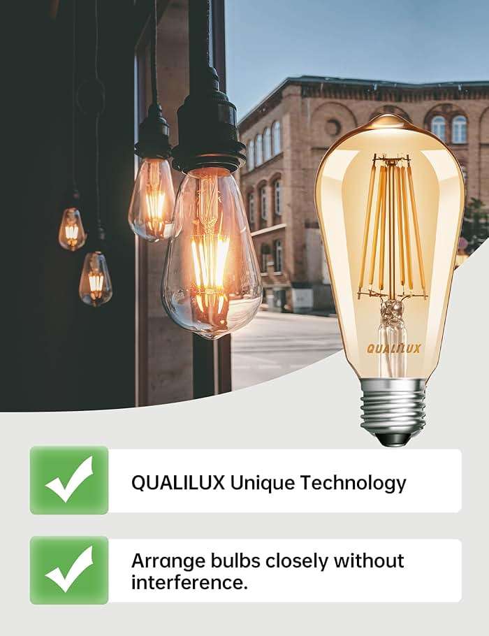 Qualilux Dusk to Dawn ST19 LED Edison Light Bulbs, Vintage Amber Glass, 2300K Amber Warm, 6.5W=60W, Non-Dimmable Auto On/Off Light Sensing LED Filament Bulb Outdoor, 700LM, E26, 2-Pack, HQ-H027 - Image 3