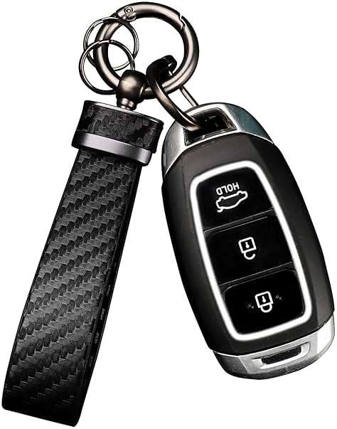 Turcee Leather Car Keychain - Carbon Fiber Interior Key Fob with Anti-Lost D-Ring - Car Accessory Key Ring (Black) - Image 1