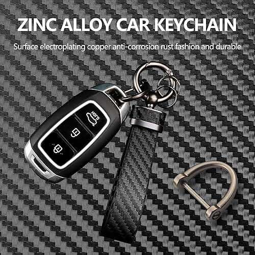 Turcee Leather Car Keychain - Carbon Fiber Interior Key Fob with Anti-Lost D-Ring - Car Accessory Key Ring (Black) - Image 3