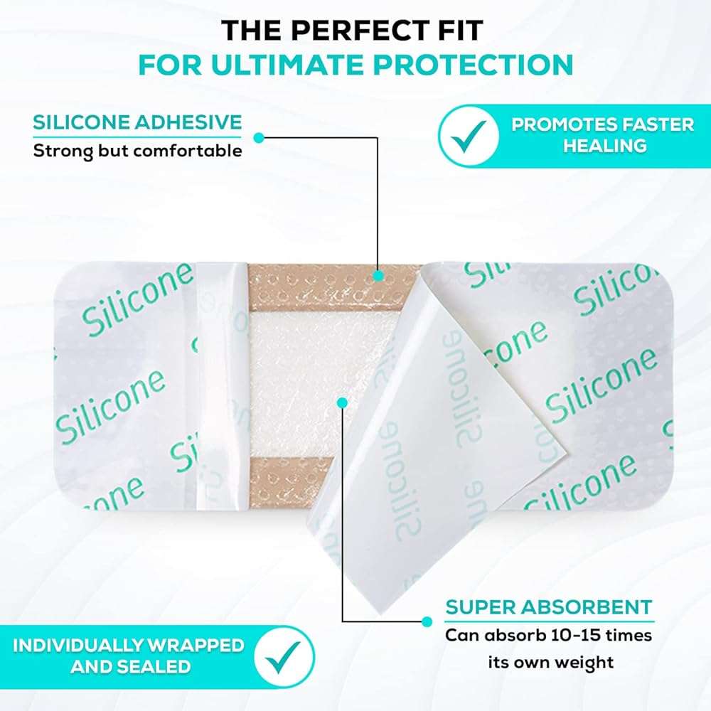 MedVance 10 Pack 2"x5" Silicone Foam Dressing Bordered Dressing, Waterproof Silicone Bandages for Wounds Care, Bed Sore Patches, Super Absorbent Wound Dressing, Self Adhesive Pressure Sore Pads - Image 2