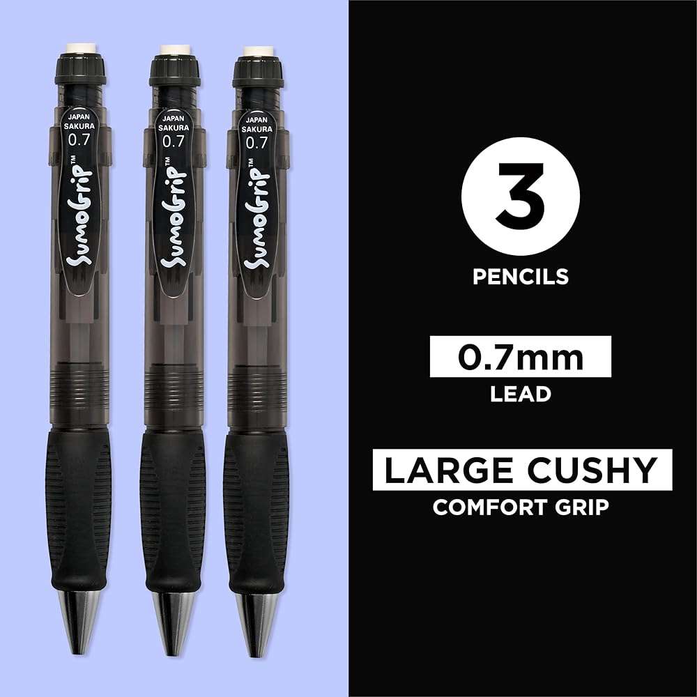 SAKURA SumoGrip Pencil with Comfort Grip - 0.7 mm Ergonomic Mechanical Pencil - Clear Gray - 3 Pack - Image 2