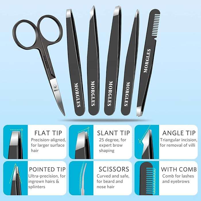MORGLES Tweezers Set and Nail Clippers, 9 Pcs Stainless Steel Tweezers Kit for Men Professional Manicure Set for Men Grooming Kit With Leather Travel Case - Image 4
