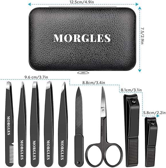 MORGLES Tweezers Set and Nail Clippers, 9 Pcs Stainless Steel Tweezers Kit for Men Professional Manicure Set for Men Grooming Kit With Leather Travel Case - Image 5