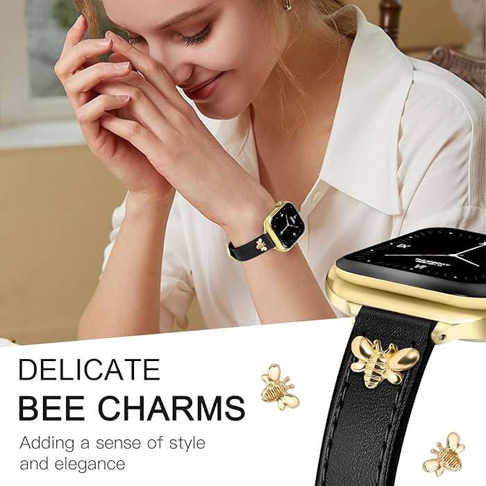 JR.DM Slim Leather Bands Compatible with Apple Watch Band 38mm 40mm 41mm 42mm 44mm 45mm 46mm 49mm, Genuine Leather Band with Charms, Feminine Design for Iwatch Ultra SE Series 11 10 9 8 7 6 5 4 3 2 1 - Image 3