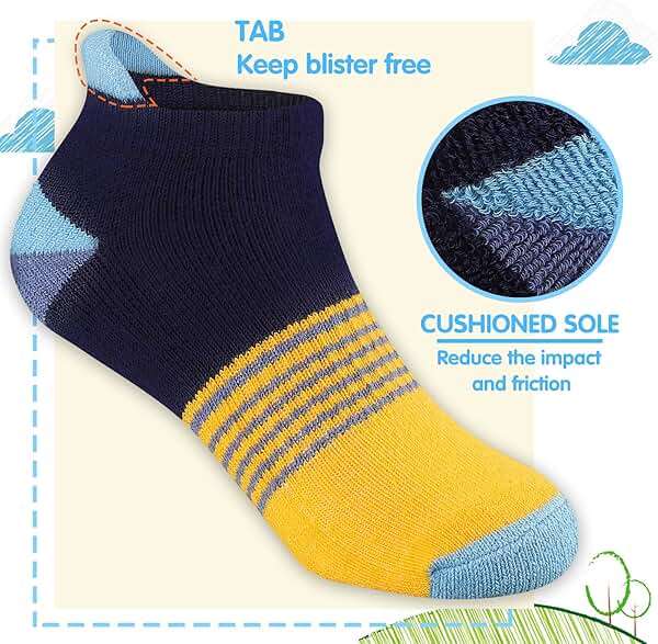 Comfoex Boys Socks 4-10 Years Old 6 Pairs Half Cushioned Short Ankle Athletic Cotton Socks - Image 2