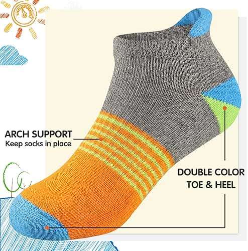 Comfoex Boys Socks 4-10 Years Old 6 Pairs Half Cushioned Short Ankle Athletic Cotton Socks - Image 3