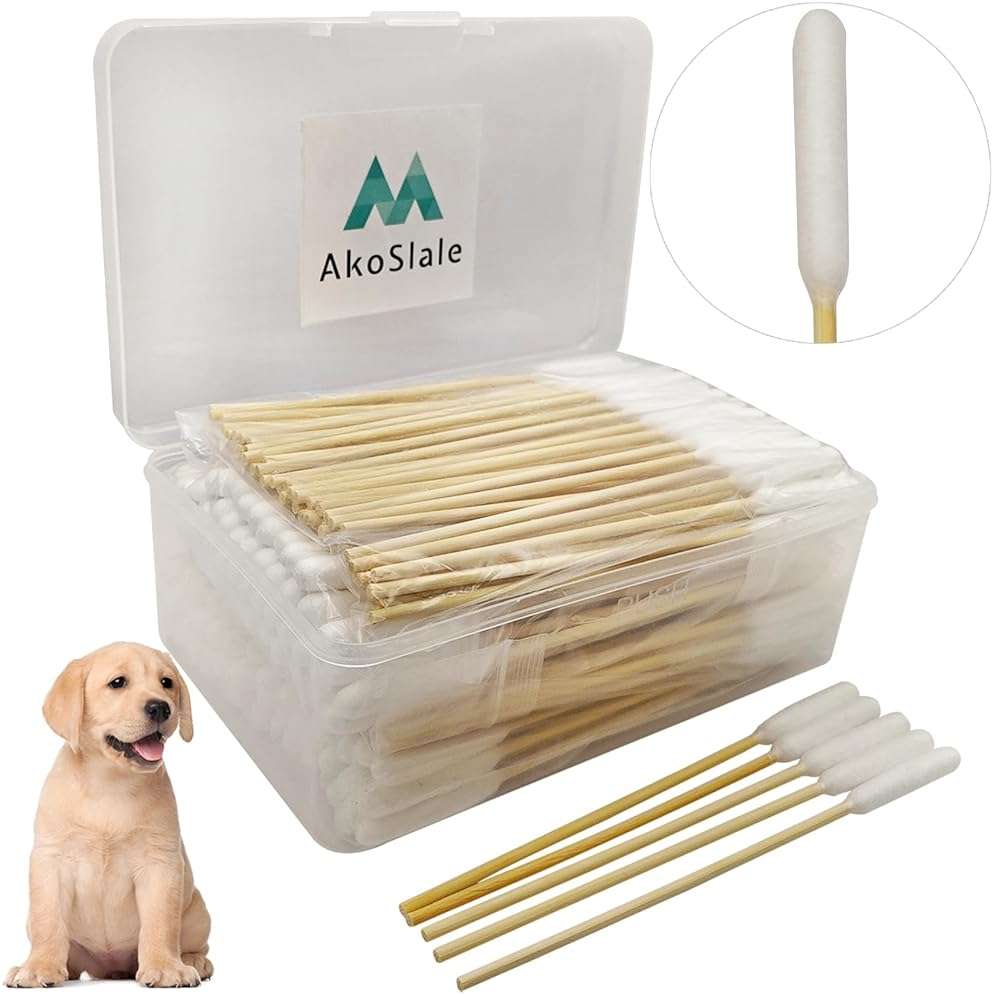 AkoSlale Dog Ear Cleaning Swabs 200 Count – 6 Inch Extra Long Bamboo Cotton Swabs for Dogs & Cats, Large Lint-Free Cotton Tipped Applicators for Ear Wax Removal, Tear Stains & Grooming - Image 1