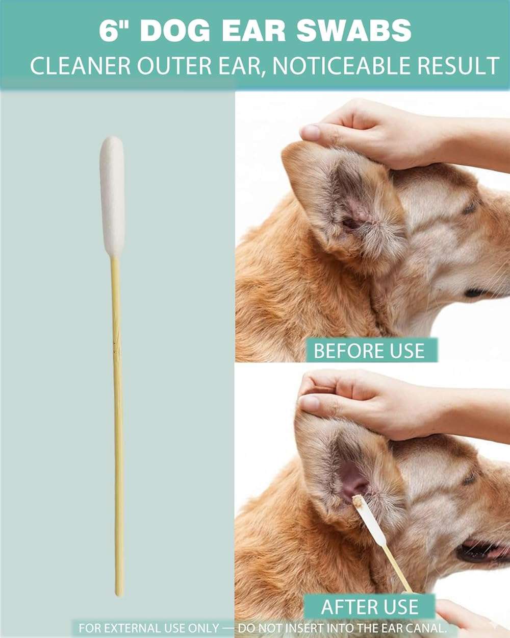 AkoSlale Dog Ear Cleaning Swabs 200 Count – 6 Inch Extra Long Bamboo Cotton Swabs for Dogs & Cats, Large Lint-Free Cotton Tipped Applicators for Ear Wax Removal, Tear Stains & Grooming - Image 2