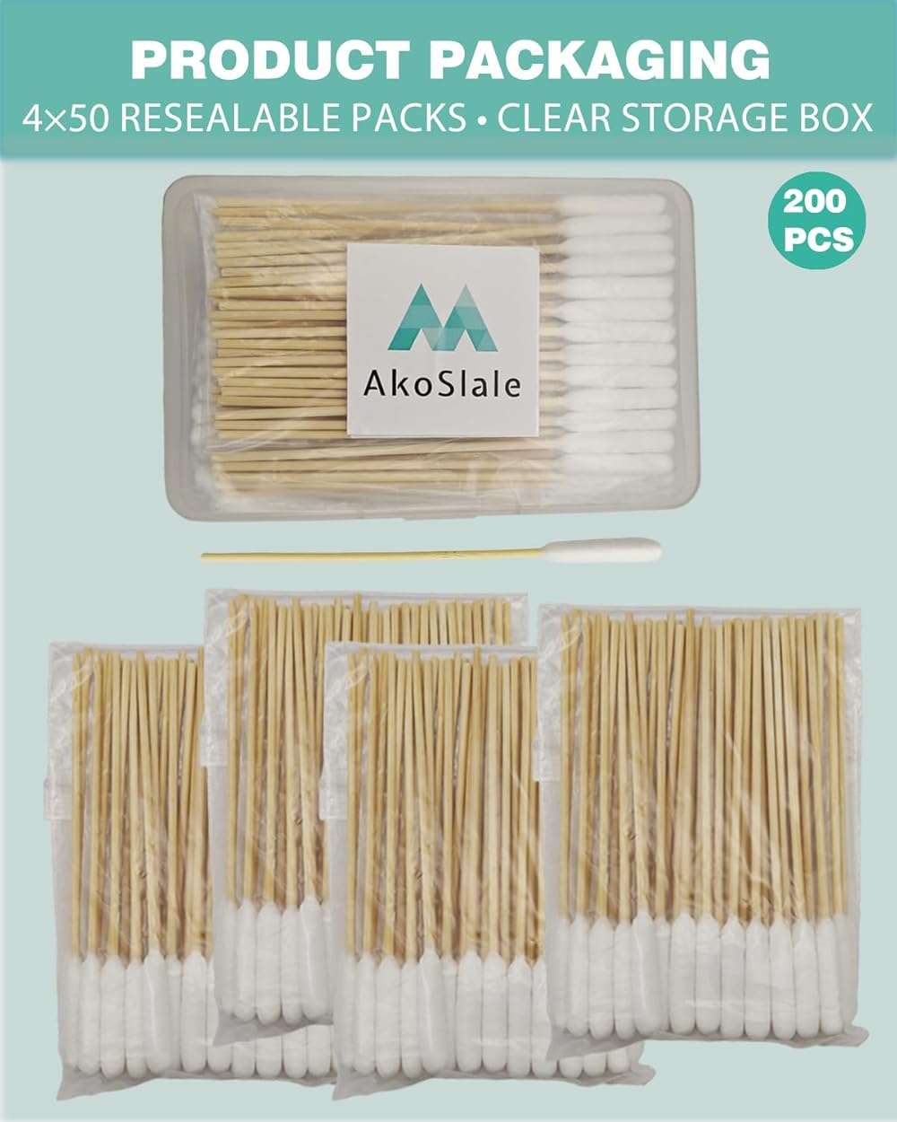 AkoSlale Dog Ear Cleaning Swabs 200 Count – 6 Inch Extra Long Bamboo Cotton Swabs for Dogs & Cats, Large Lint-Free Cotton Tipped Applicators for Ear Wax Removal, Tear Stains & Grooming - Image 6