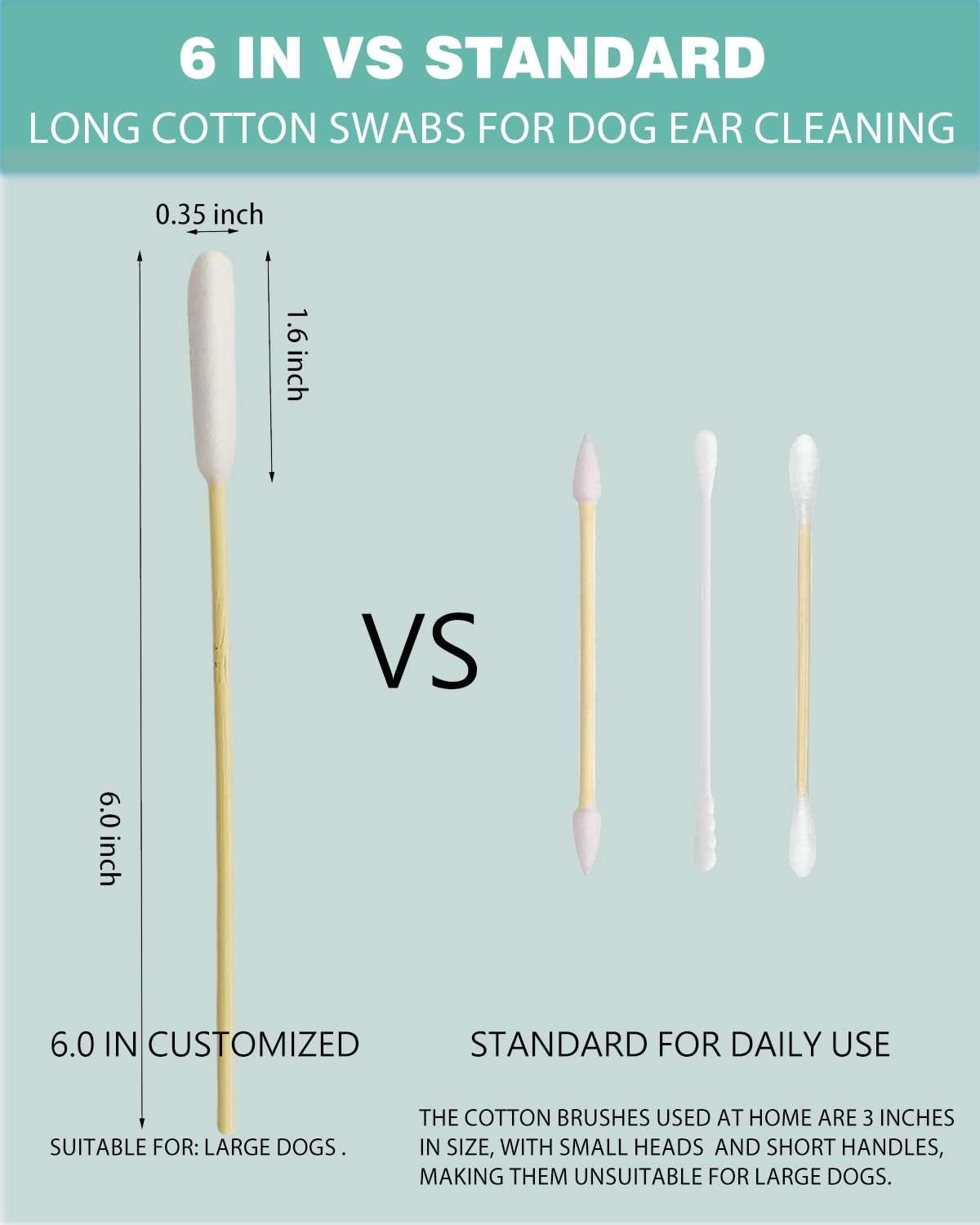 AkoSlale Dog Ear Cleaning Swabs 200 Count – 6 Inch Extra Long Bamboo Cotton Swabs for Dogs & Cats, Large Lint-Free Cotton Tipped Applicators for Ear Wax Removal, Tear Stains & Grooming - Image 7