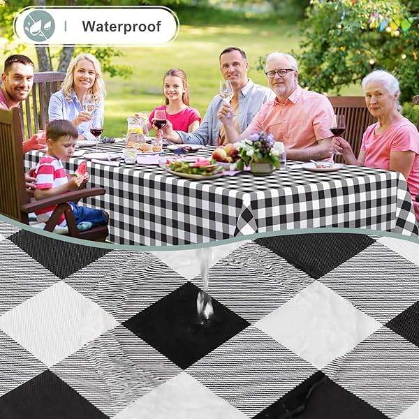 misaya Rectangle Waterproof Vinyl Table Cloth, Buffalo Flannel Backed Tablecloth, Wipeable Plastic Table Cover for Dinner, Kitchen, Outdoor (60" x 84", Black and White) - Image 4