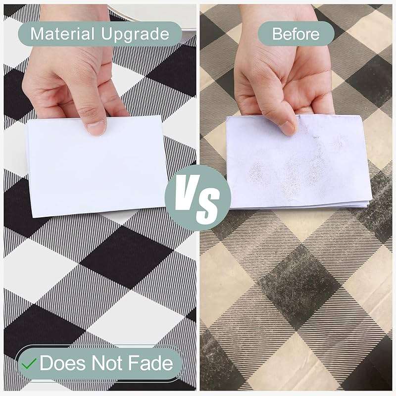misaya Rectangle Waterproof Vinyl Table Cloth, Buffalo Flannel Backed Tablecloth, Wipeable Plastic Table Cover for Dinner, Kitchen, Outdoor (60" x 84", Black and White) - Image 5