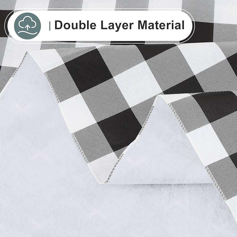 misaya Rectangle Waterproof Vinyl Table Cloth, Buffalo Flannel Backed Tablecloth, Wipeable Plastic Table Cover for Dinner, Kitchen, Outdoor (60" x 84", Black and White) - Image 6