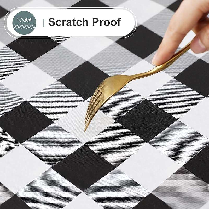 misaya Rectangle Waterproof Vinyl Table Cloth, Buffalo Flannel Backed Tablecloth, Wipeable Plastic Table Cover for Dinner, Kitchen, Outdoor (60" x 84", Black and White) - Image 7